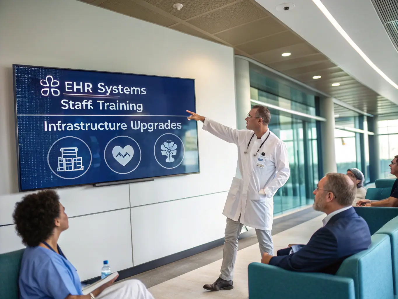 A healthcare professional conducting training session on Epic EHR system with a focus on user engagement.