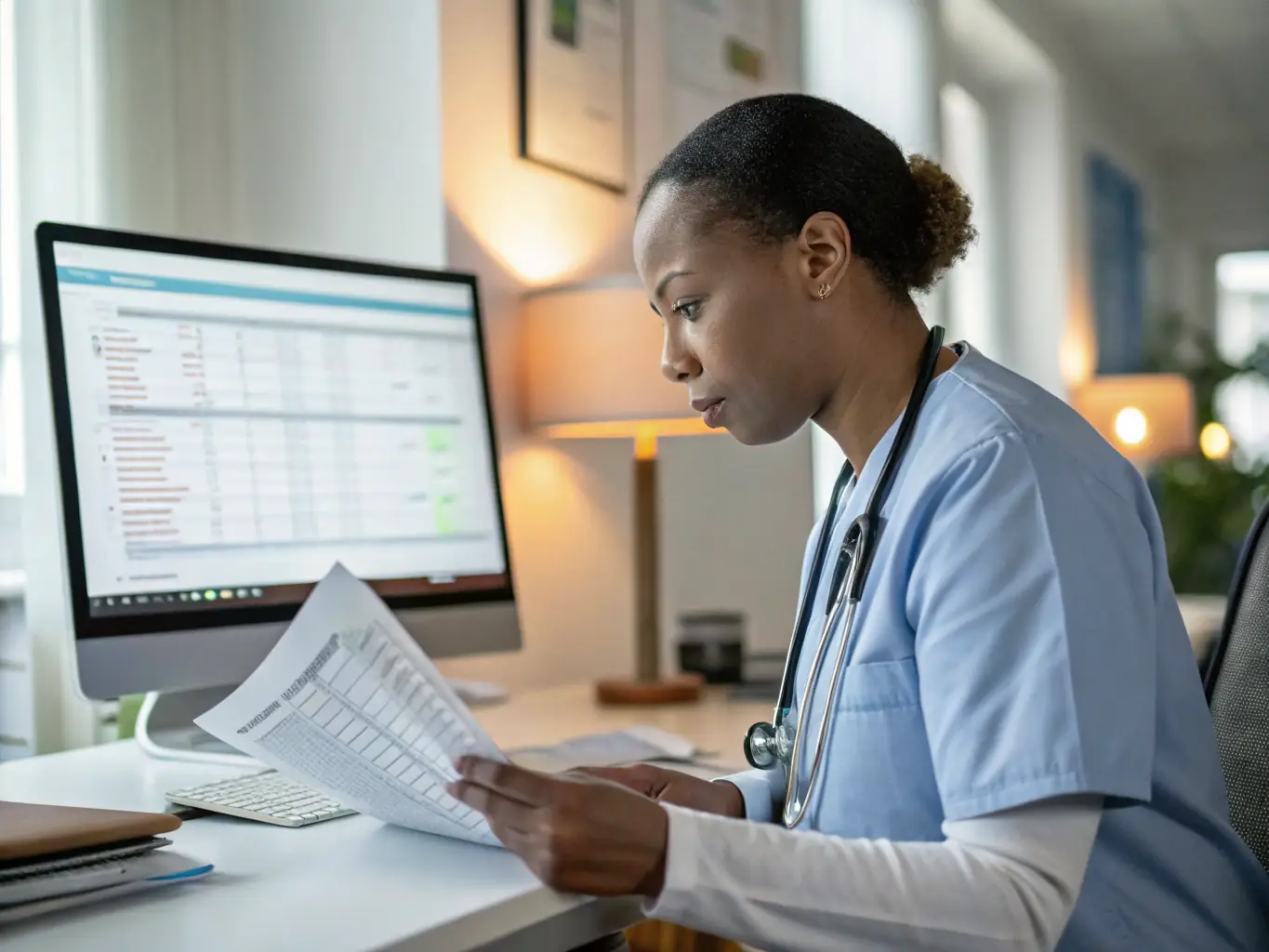 An image of healthcare professionals analyzing billing data on computer screens, symbolizing efficient revenue management.