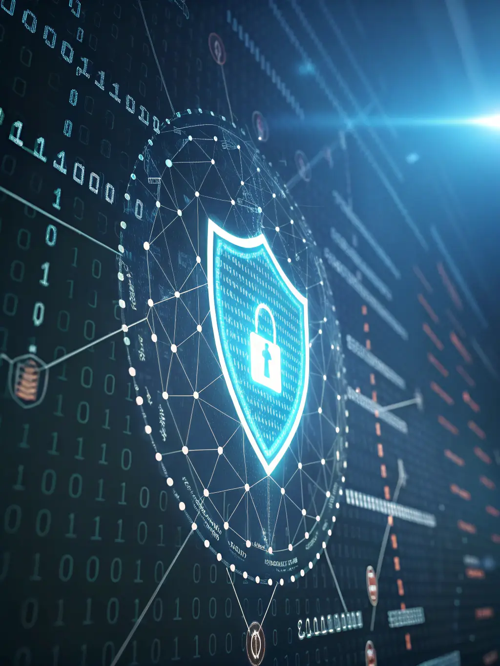 A digital illustration representing secure data transfer and cybersecurity measures, emphasizing the protection of sensitive patient information.