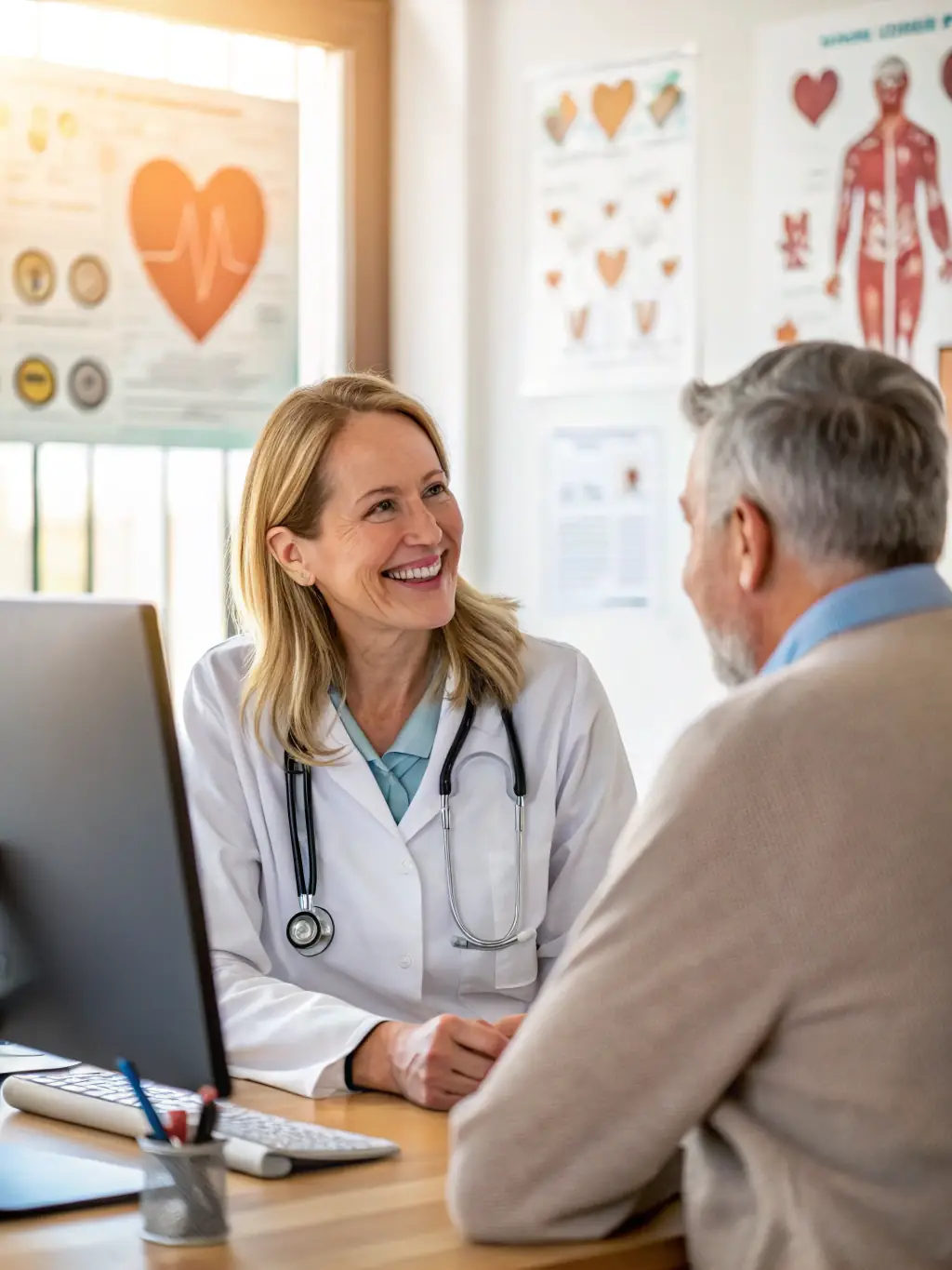 A doctor smiling and interacting with a patient, symbolizing improved patient satisfaction due to efficient billing processes.